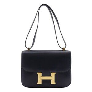 HERMES Constance 24 Shoulder Bag vintage Navy / Gold Hardware Box carf Women